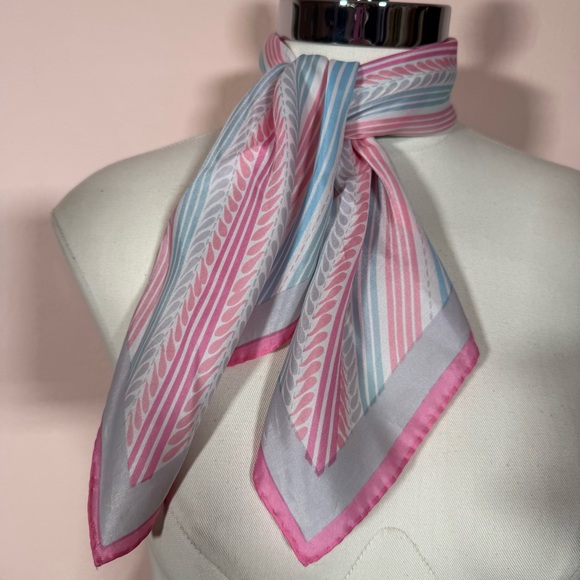 Vintage 1950 1960’s Cotton Candy Pastel Retro Stripe Hand rolled edges Scarf - Picture 15 of 16